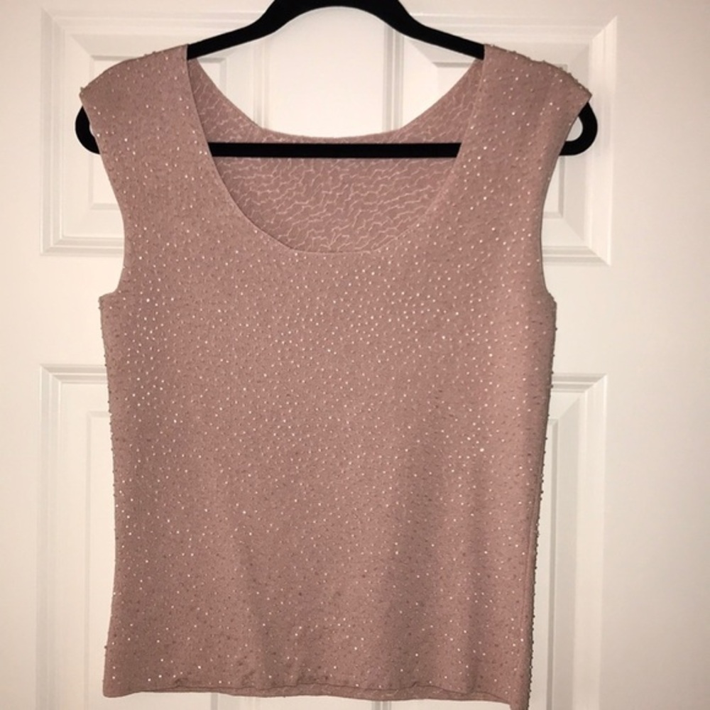 Ann Taylor beaded sleeveless shell dusty pink SzS